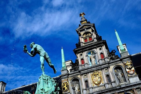 Brabo fountain and town hall in Renaissance style, Grote Markt square, city centre, Antwerp,