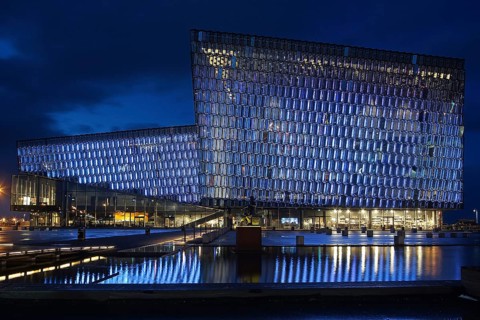 Iceland, the Harpa building at night, concert hall, conference centre, Europe, Reykjavik, Europe