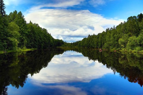 Beautiful landscape with lake in Karelia
