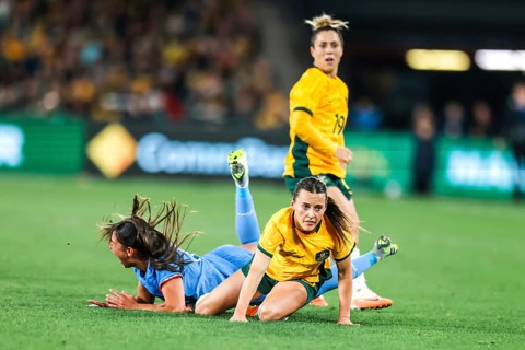 MELBOURNE, AUSTRALIA, JULY 14 : Hayley Raso of Australia as Australia plays France in the World Cup