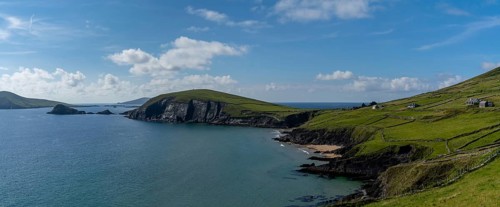 Panorama landscape view of Slea Head and the Dingle Peninsula in County Kerry of western Ireland