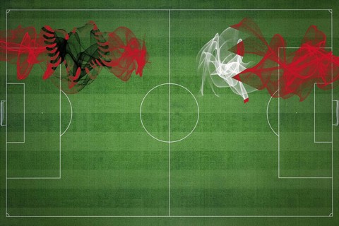 Albania vs Bahrain Soccer Match, national colors, national flags, soccer field, football game,