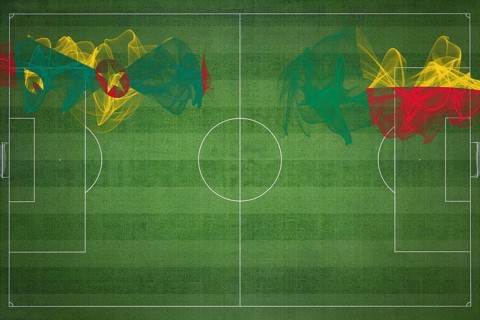Grenada vs Benin Soccer Match, national colors, national flags, soccer field, football game,