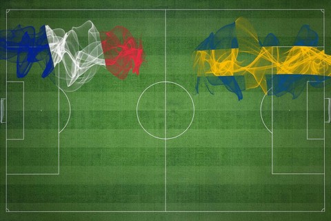 France vs Sweden Soccer Match, national colors, national flags, soccer field, football game,