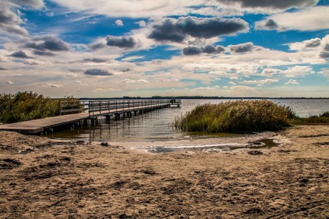 Wooden jetty on the Koppelstrom (Bodden) in Born on the Darß (Fischland-Darss-Zingst peninsula)