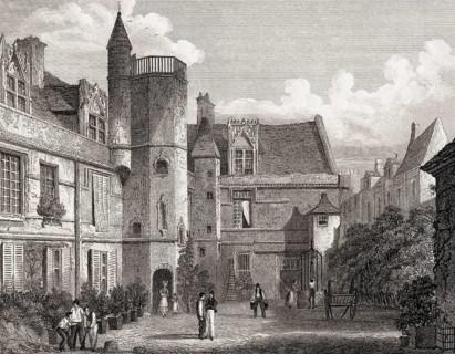 The Musée de Cluny, Paris, antique steel engraved print, 1831