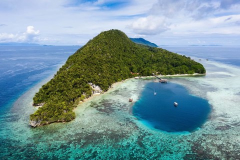 Aerial view Cape Kri, Raja Ampat, West Papua, Indonesia, Asia