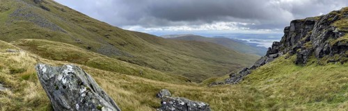 View from Ben Lomond, summit of Loch Lomond and the Trossachs National Park, Rowardennan, Scotland,