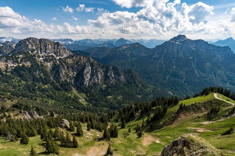 Hiking and climbing on the Tegelberg via the via ferrata at Neuschwanstein Castle in the Ammergau