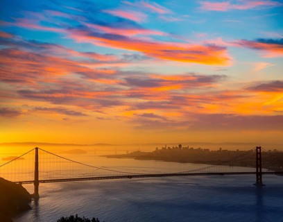 Golden Gate Bridge San Francisco sunrise California USA from Marin headlands