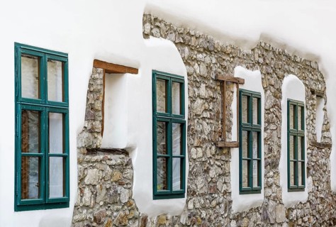 Row of Windows of a House in Szekesfehervar, Hungary Szekesfehervar, Hungary, Europe