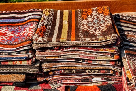 Ottoman style embroidered pillowcases for sale at local street market
