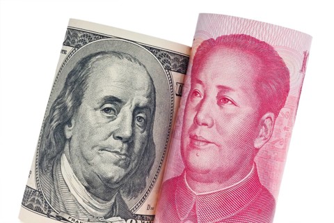 Chinese currency yuan and American dollar banknotes Austria