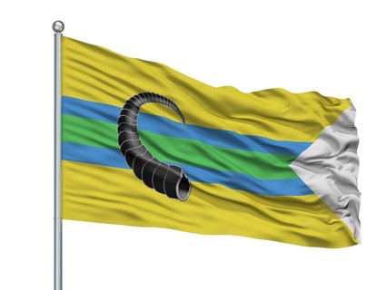 Rahacou City Flag On Flagpole, Country Belarus, Isolated On White Background, 3D Rendering