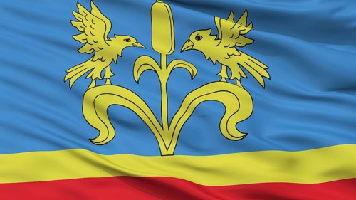 Luban City Flag, Country Belarus, Closeup View, 3D Rendering
