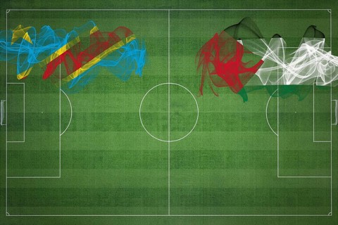 Democratic Republic of Congo vs Palestine Soccer Match, national colors, national flags, soccer