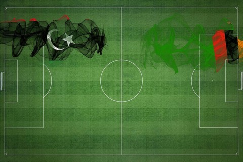 Libya vs Zambia Soccer Match, national colors, national flags, soccer field, football game,