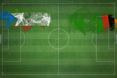Equatorial Guinea vs Zambia Soccer Match, national colors, national flags, soccer field, football