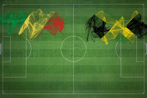 Republic of the Congo vs Jamaica Soccer Match, national colors, national flags, soccer field,