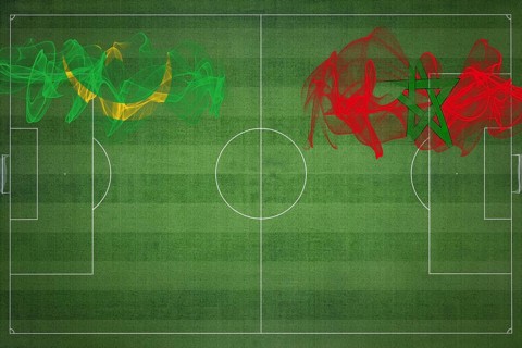 Mauritania vs Morocco Soccer Match, national colors, national flags, soccer field, football game,