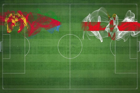 Eritrea vs Northern Ireland Soccer Match, national colors, national flags, soccer field, football