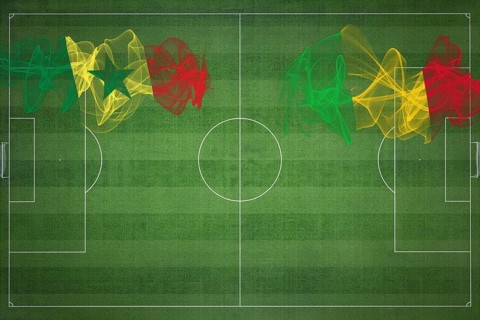 Senegal vs Mali Soccer Match, national colors, national flags, soccer field, football game,