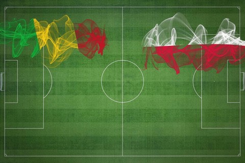 Mali vs Poland Soccer Match, national colors, national flags, soccer field, football game,