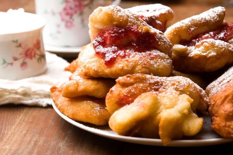 Dough with marmelade on wooden board, lodz, poland