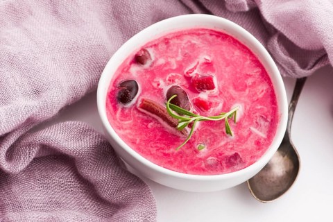 Beet root european soup called borscht with parsley