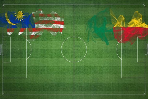 Malaysia vs Benin Soccer Match, national colors, national flags, soccer field, football game,