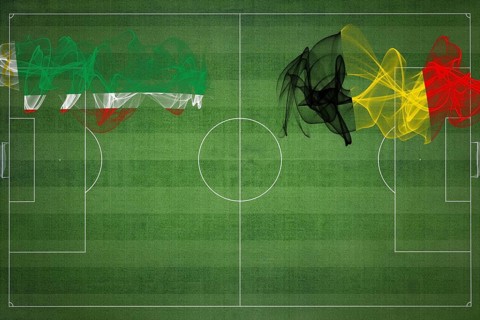 Chechnya vs Belgium Soccer Match, national colors, national flags, soccer field, football game,