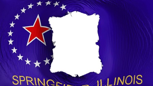 Square hole in the city of Springfield, capital of the state of Illinois flag, white background, 3d