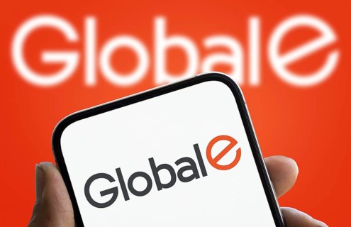 Global E logo is displayed on smartphone. Global E Online Ltd is an Israeli software publisher that