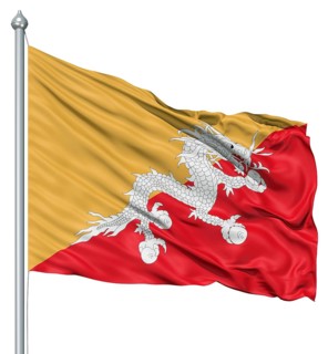 Realistic 3d flag of Bhutan fluttering in the wind