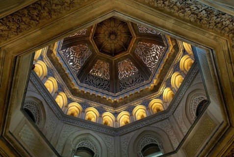 Monserrate Palace interior with beautiful columns in Sintra, Portugal, Europe