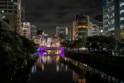 Light up and Yokohama skyline of Ooka River. Shooting Location: Yokohama-city kanagawa prefecture