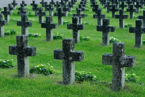 Rows of stone crosses in a military cemetery, Kontiolahti, Finland, Europe