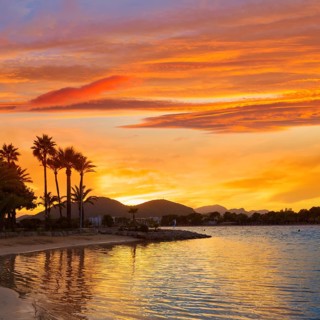 Alcudia Majorca at sunset on the beach Mallorca Balearic islands