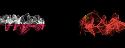 Flags of Poland and China on Black background, Poland vs China Smoke Flags