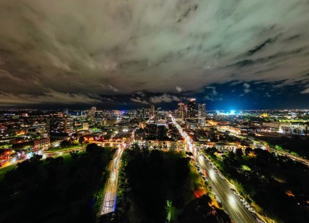 Aerial view at night of Adelaide's famous skyline in Victoria, Australia, Oceania