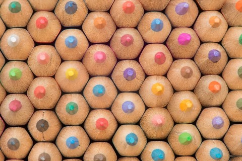 Abstract composition of a set wooden colour pencils