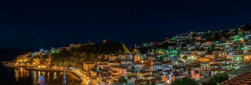 Night view over Ulqin, extra large panoramic view from above