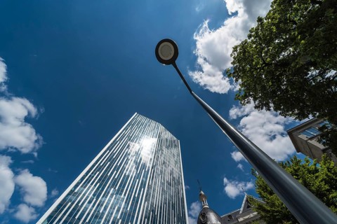 Saint, Josse, Brussels Capital Region, Belgium, 05 20 2020 View of the Astro tower with blue sky,