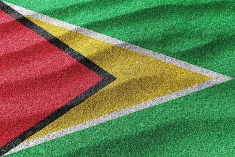 Guyana sand flag, national flag sand background