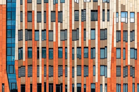 Hamburg, Germany, August 7, 2019: New Sumatrakontor building at Hamburg HafenCity, a mixed-use