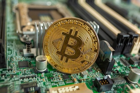 Asic farm mining for shiny golden bitcoin cryptocurrency