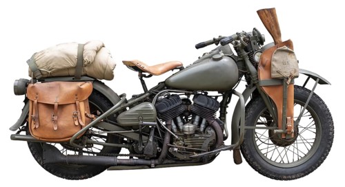A Vintage Green US World War II Army Motorcycle, With Rifle, Isolated On A White Background