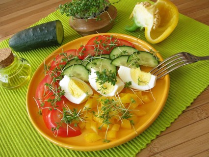 Colourful salad with cress and egg