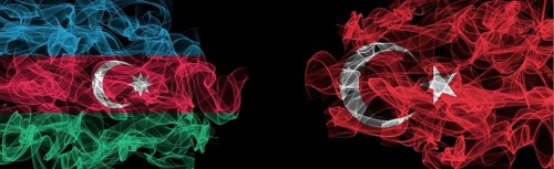 Flags of Azerbaijan and Turkey on Black background, Azerbaijan vs Turkey Smoke Flags