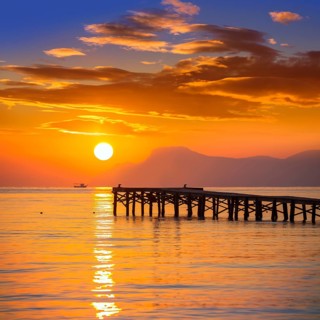 Majorca Muro beach sunrise in Alcudia Bay Mallorca at Balearic Islands of Spain